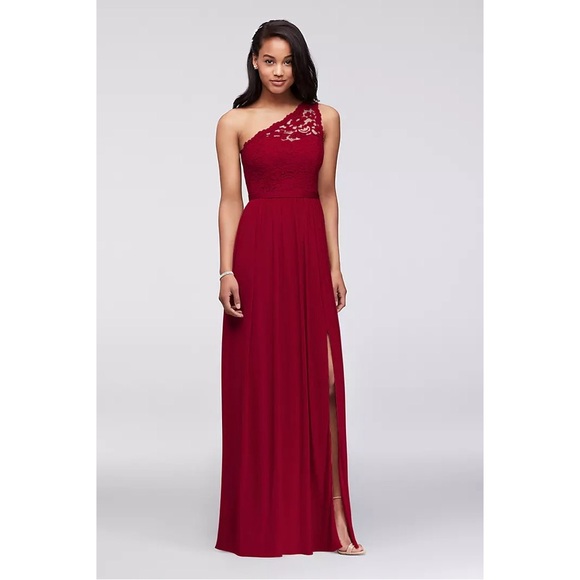 David's Bridal Dresses & Skirts - David’s Bridal | One Shoulder Long Lace Dress Bridesmaid